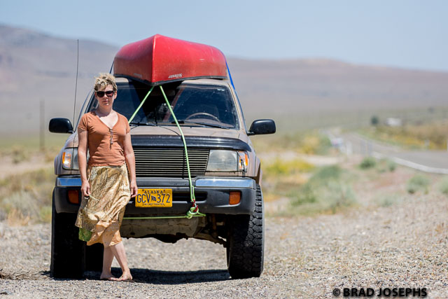 My wife Melissa stretching her legs after a long haul though the high desert., listening to old Art Bell podcasts, north of Area 51. 